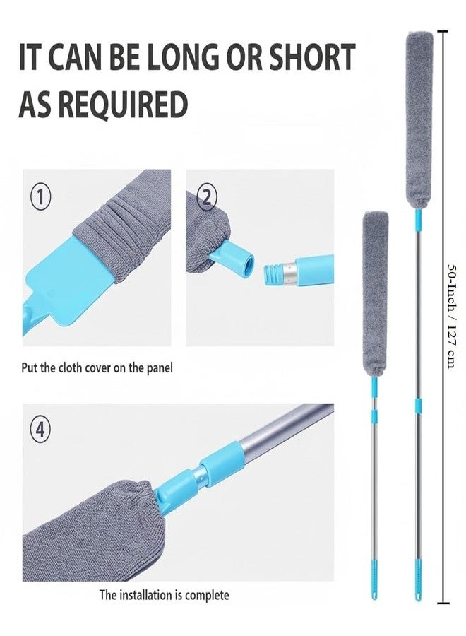 EXOMOON منفضة غبار من الألياف الدقيقة من إكسومون لتنظيف الفجوات والأرائك والأسقف العالية وتحت الأجهزة والثلاجات والأثاث، فرشاة قابلة للغسل والسحب، مقبض طويل قابل للتمديد من الفولاذ المقاوم للصدأ. - Image 2